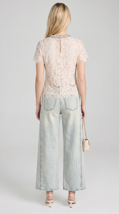 Boni - Crystal-Embellished Guipure Lace Blouse White