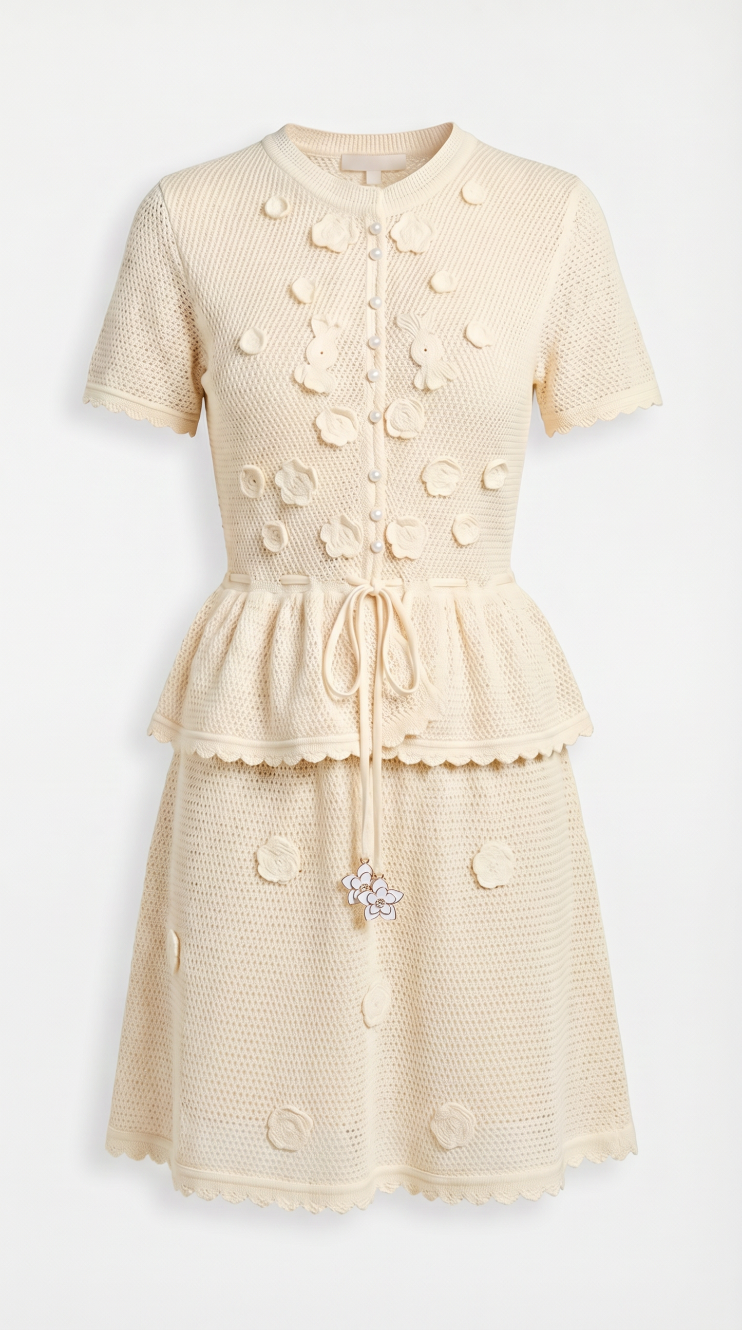Alsi - 3D Floral-Appliqué Knit Cardigan & Skirt Set