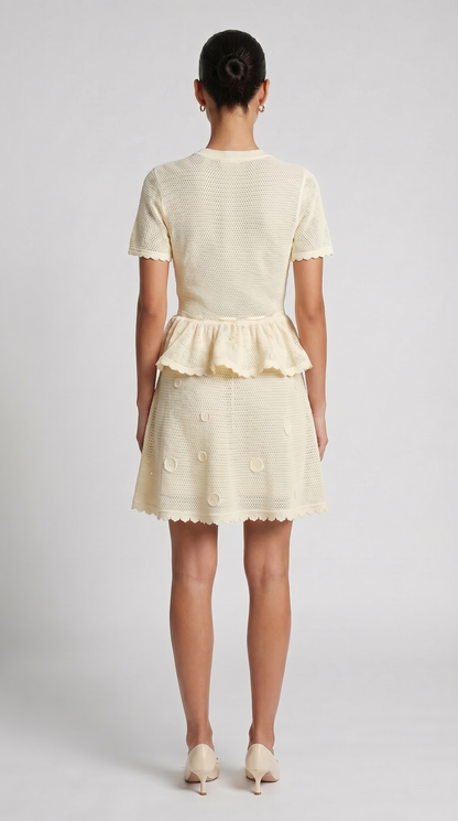 Alsi - 3D Floral-Appliqué Knit Cardigan & Skirt Set