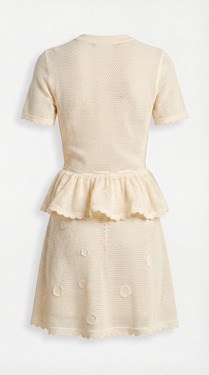 Alsi - 3D Floral-Appliqué Knit Cardigan & Skirt Set