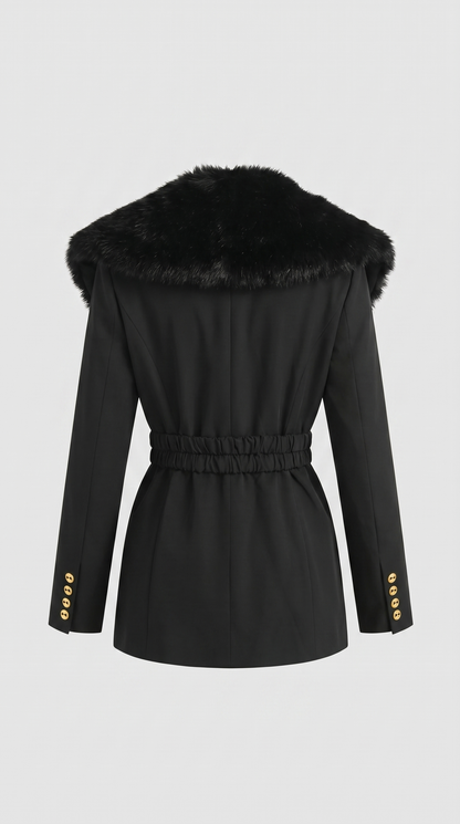 Eldorin - Fur-Collar Tailored Coat with Double-Strap Belt with Gold Hardware