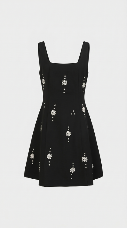 Mona - Crystal-Embellished A-Line Mini Dress Black