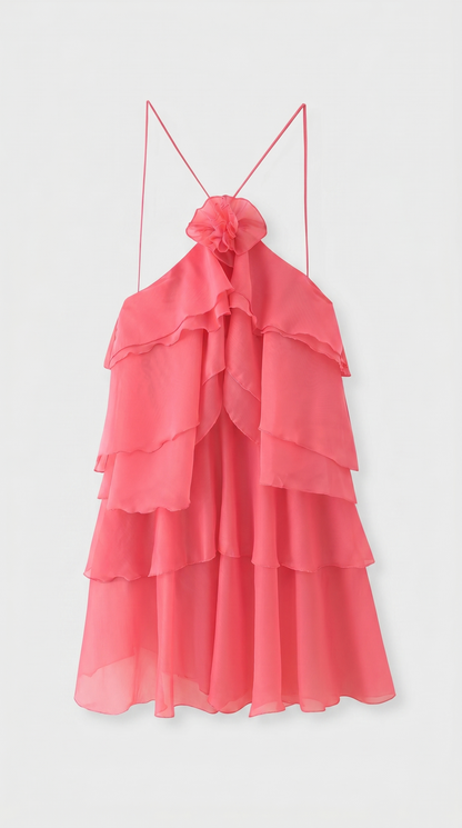 Astra - Multi-Tiered Ruffle Halter Mini Dress