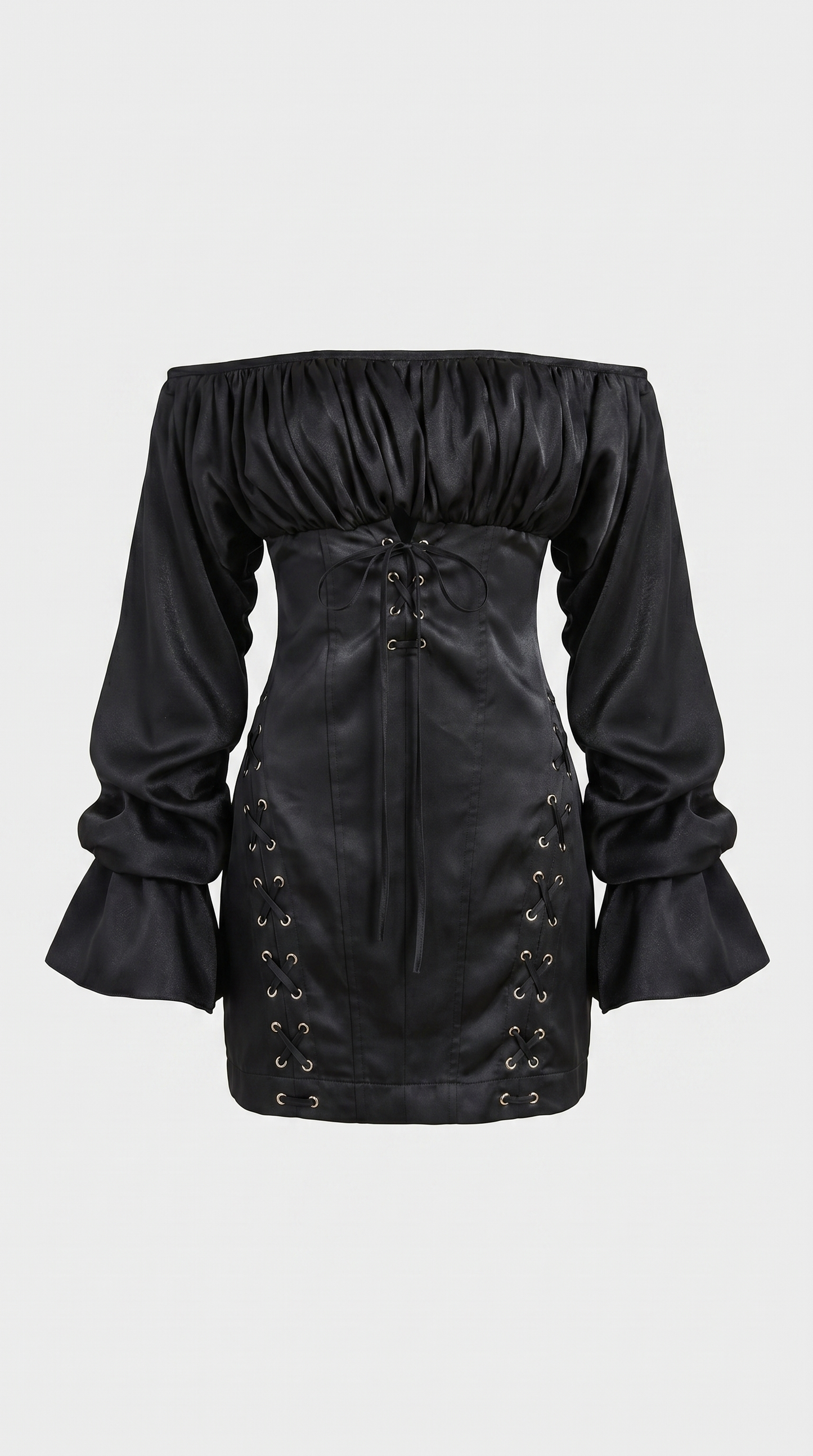 Diana - Off-the-Shoulder Lace-Up Corset Mini Dress Black