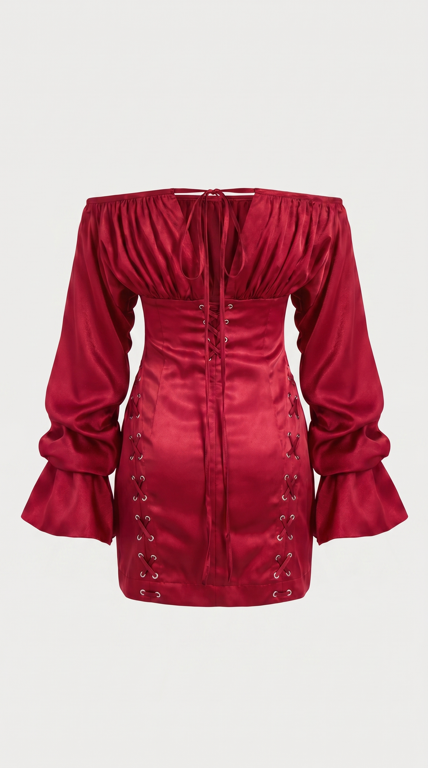 Diana - Off-the-Shoulder Lace-Up Corset Mini Dress Red