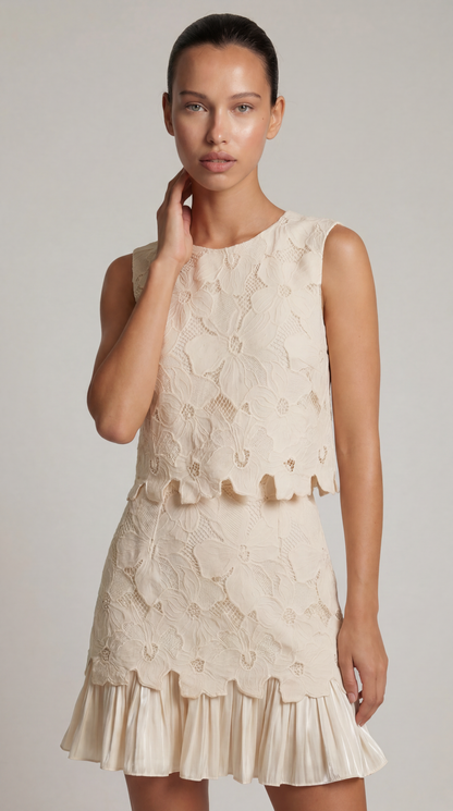 Zava - Guipure Lace & Pleated Chiffon Set