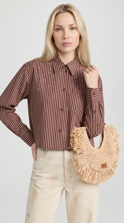 Bita - Cropped Striped Shirt with Paint-Splatter Detail
