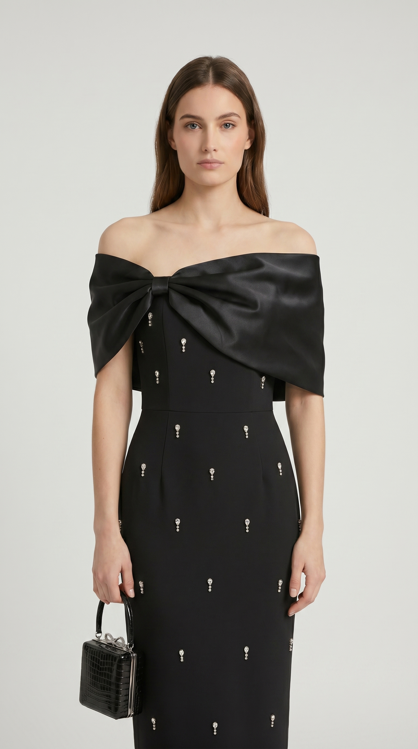Tuli - Off-The-Shoulder Bow Maxi Dress Black