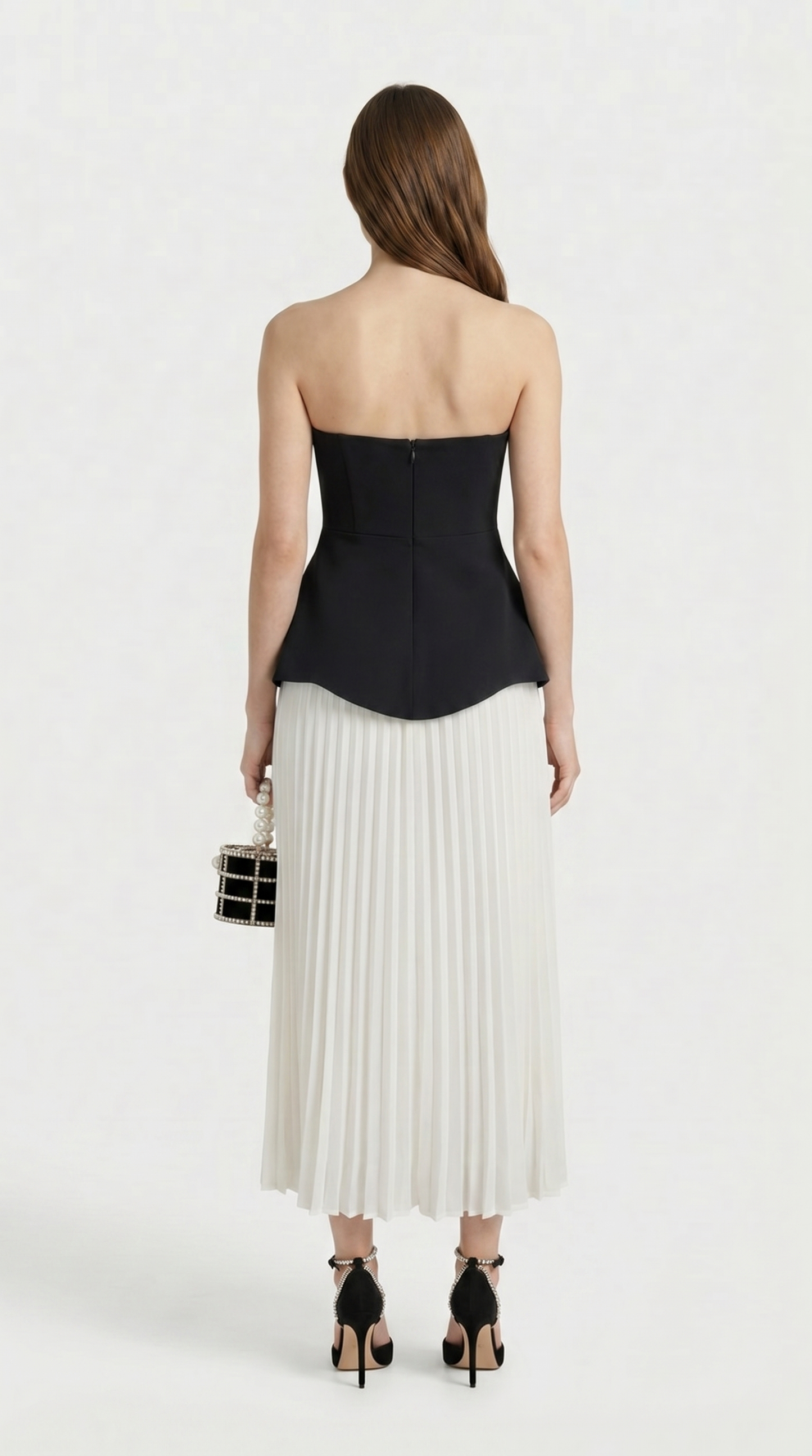 Oro - 3D Floral Peplum & Pleated Maxi Dress Black