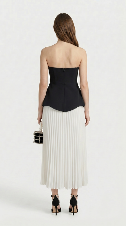 Oro - 3D Floral Peplum & Pleated Maxi Dress Black