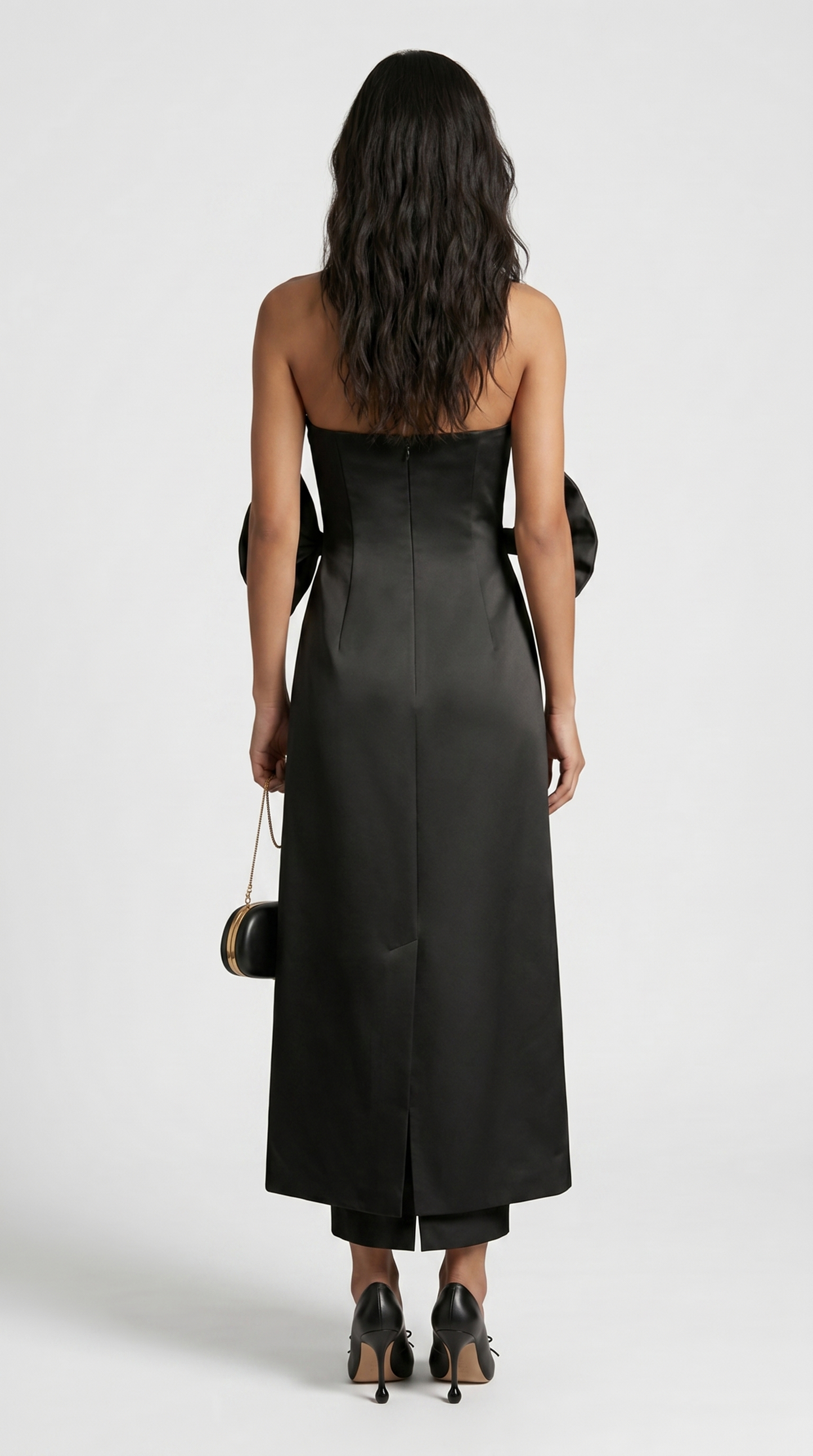 Keli - Triple-Bow Strapless Column Maxi Dress Black