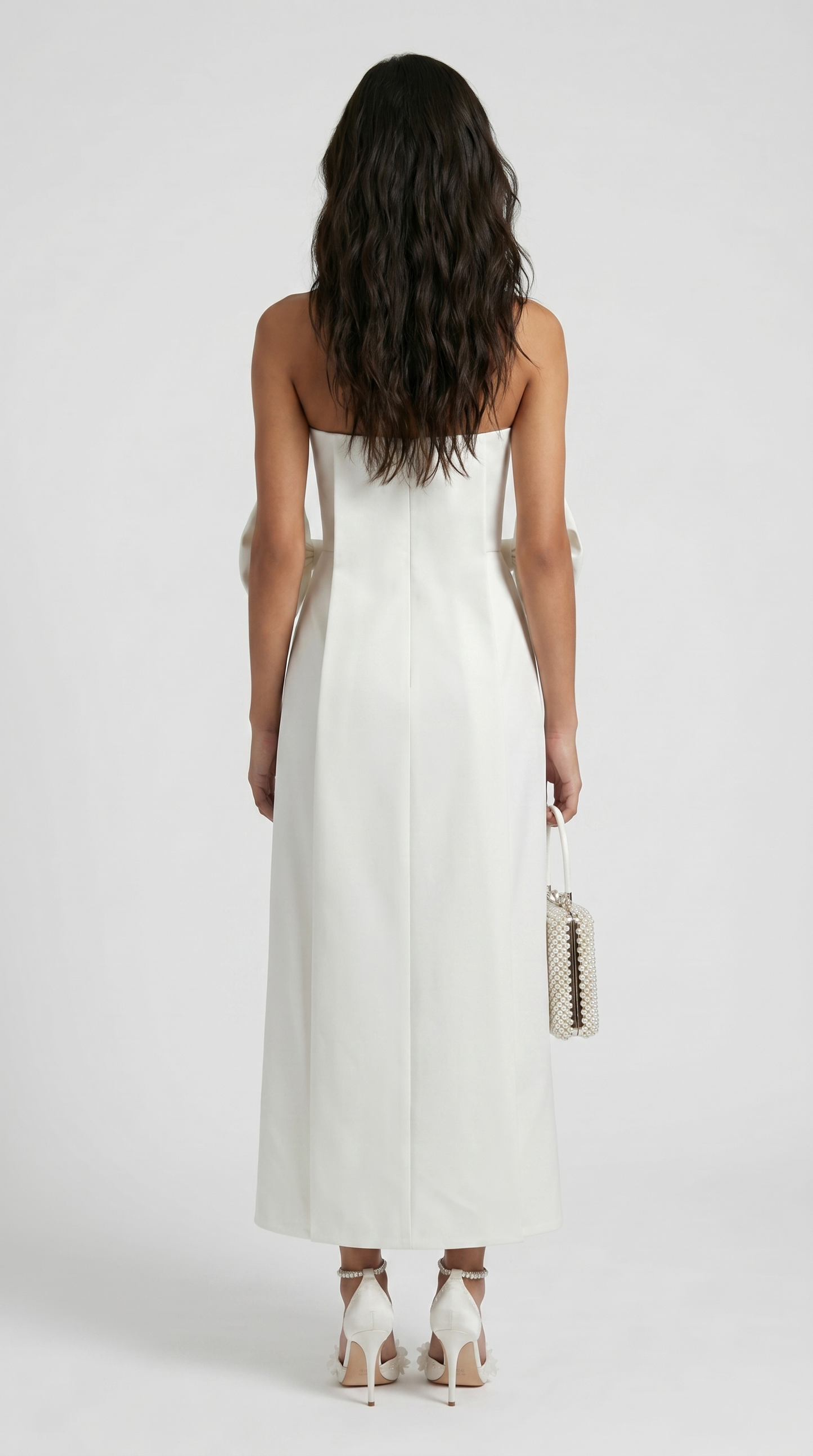 Keli - Triple-Bow Strapless Column Maxi Dress White