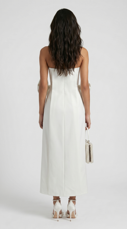 Keli - Triple-Bow Strapless Column Maxi Dress White