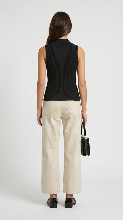 Corso - Keyhole-Detail Sleeveless Ribbed Top Black