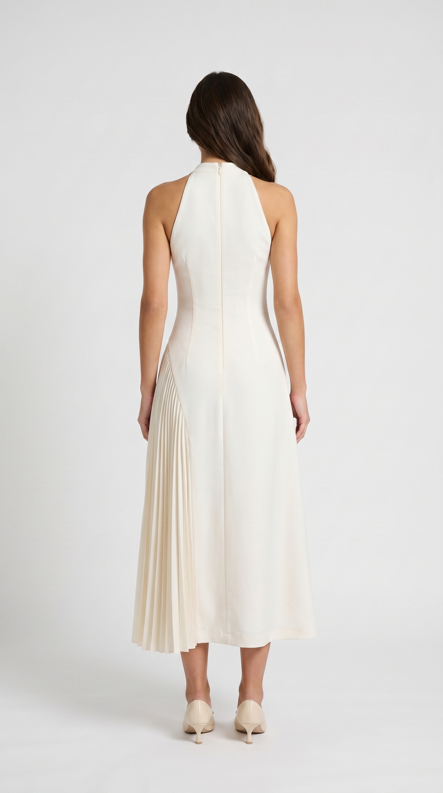 Ota - Pleated Halter Midi Dress with Keyhole Detail