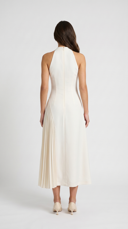 Ota - Pleated Halter Midi Dress with Keyhole Detail