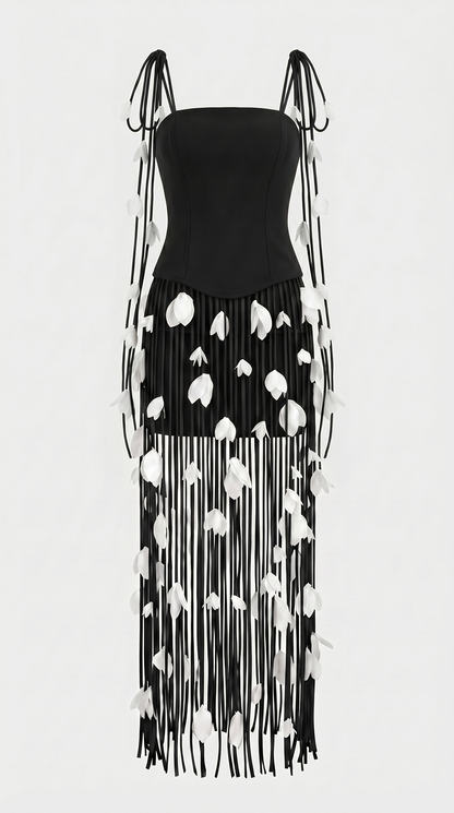 Dolly - Petal-Embellished Fringe Corset Maxi Dress