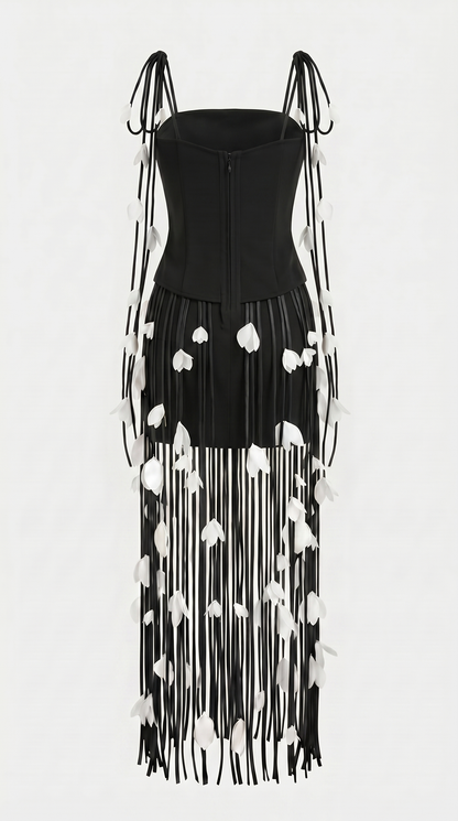 Dolly - Petal-Embellished Fringe Corset Maxi Dress