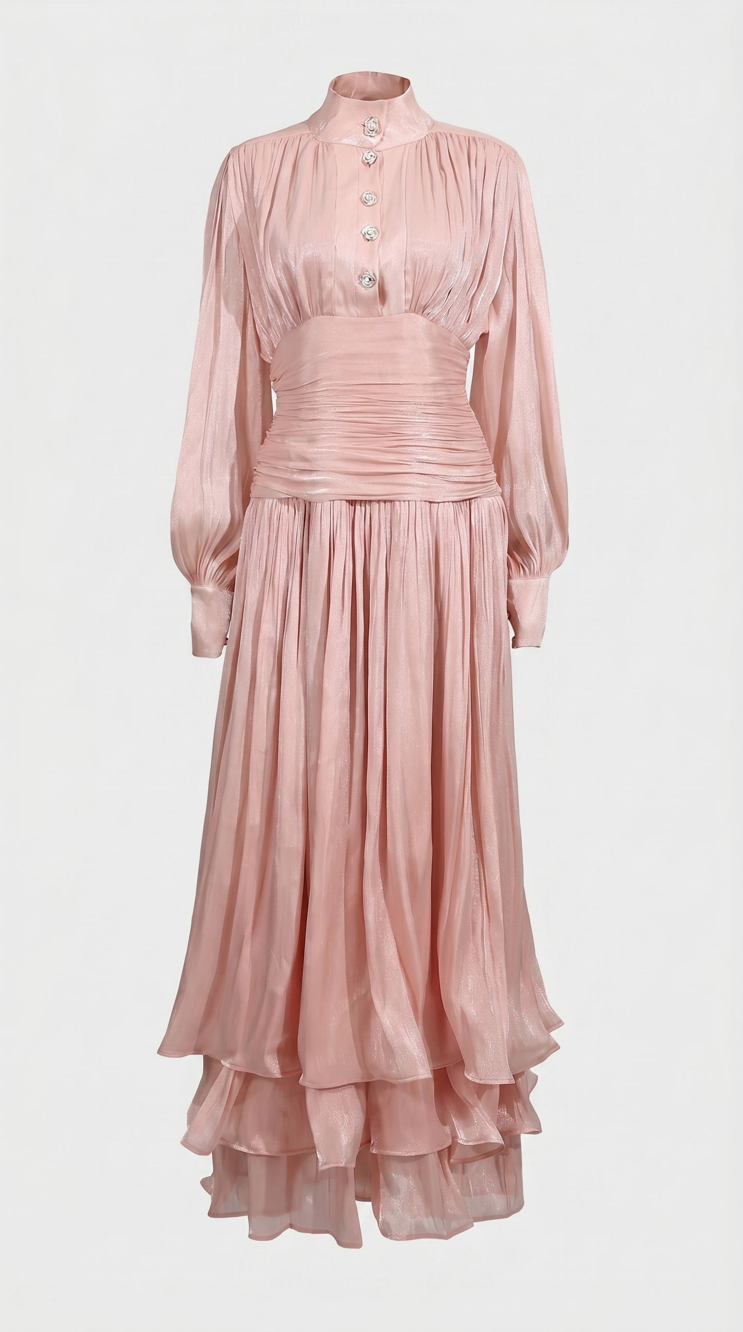 Sandra - Ruched High-Neck Plissé Maxi Gown