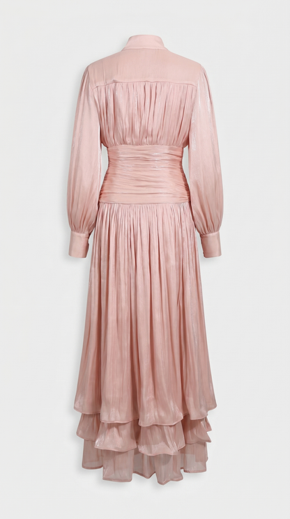 Sandra - Ruched High-Neck Plissé Maxi Gown