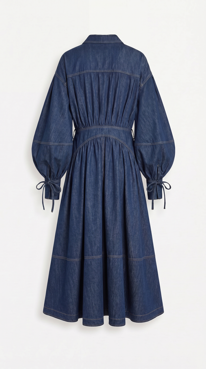 Sillo - Long Oversized Sleeves Dress Navy Blue Denim
