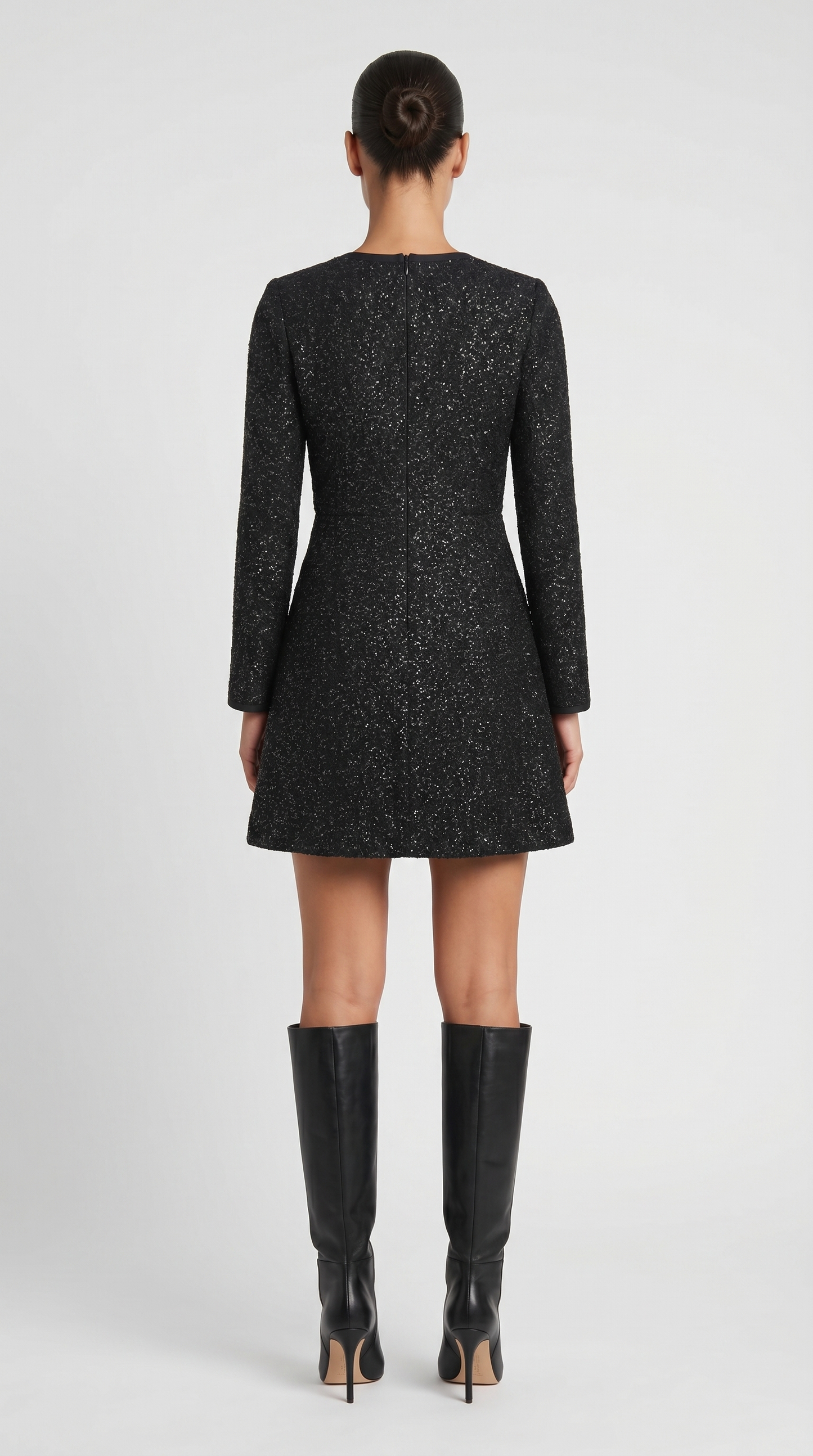 Glaven - Long Sleeve Slim Short Dress with Stylish Bow Accents