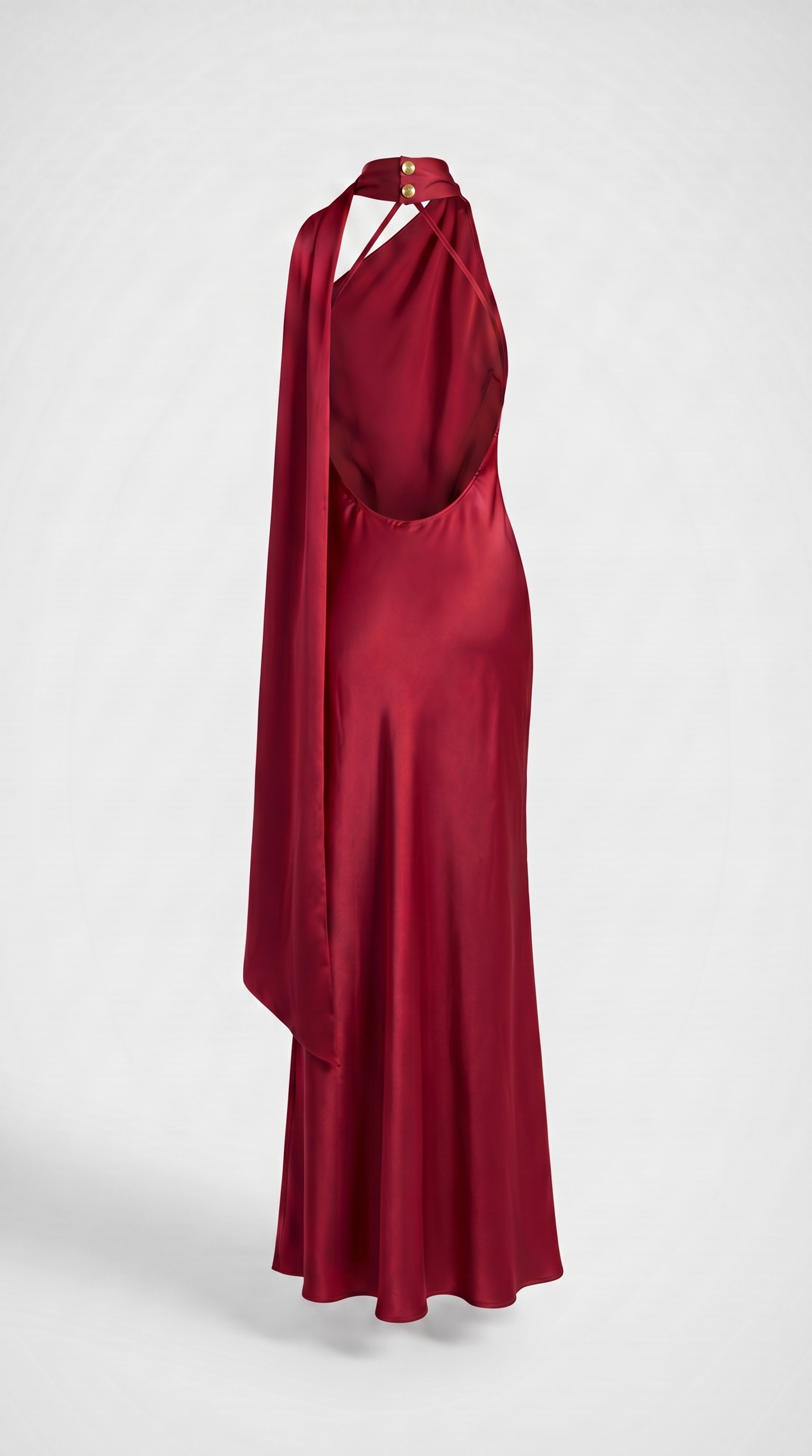 Iris - Elegant Ribbon Halter Satin Party Dress Wine Red