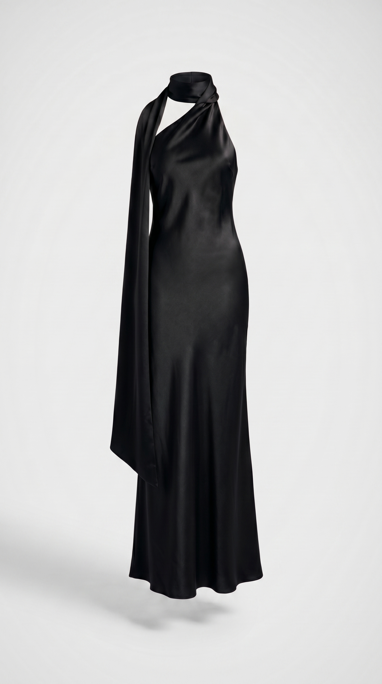 Iris - Elegant Ribbon Halter Satin Party Dress Black