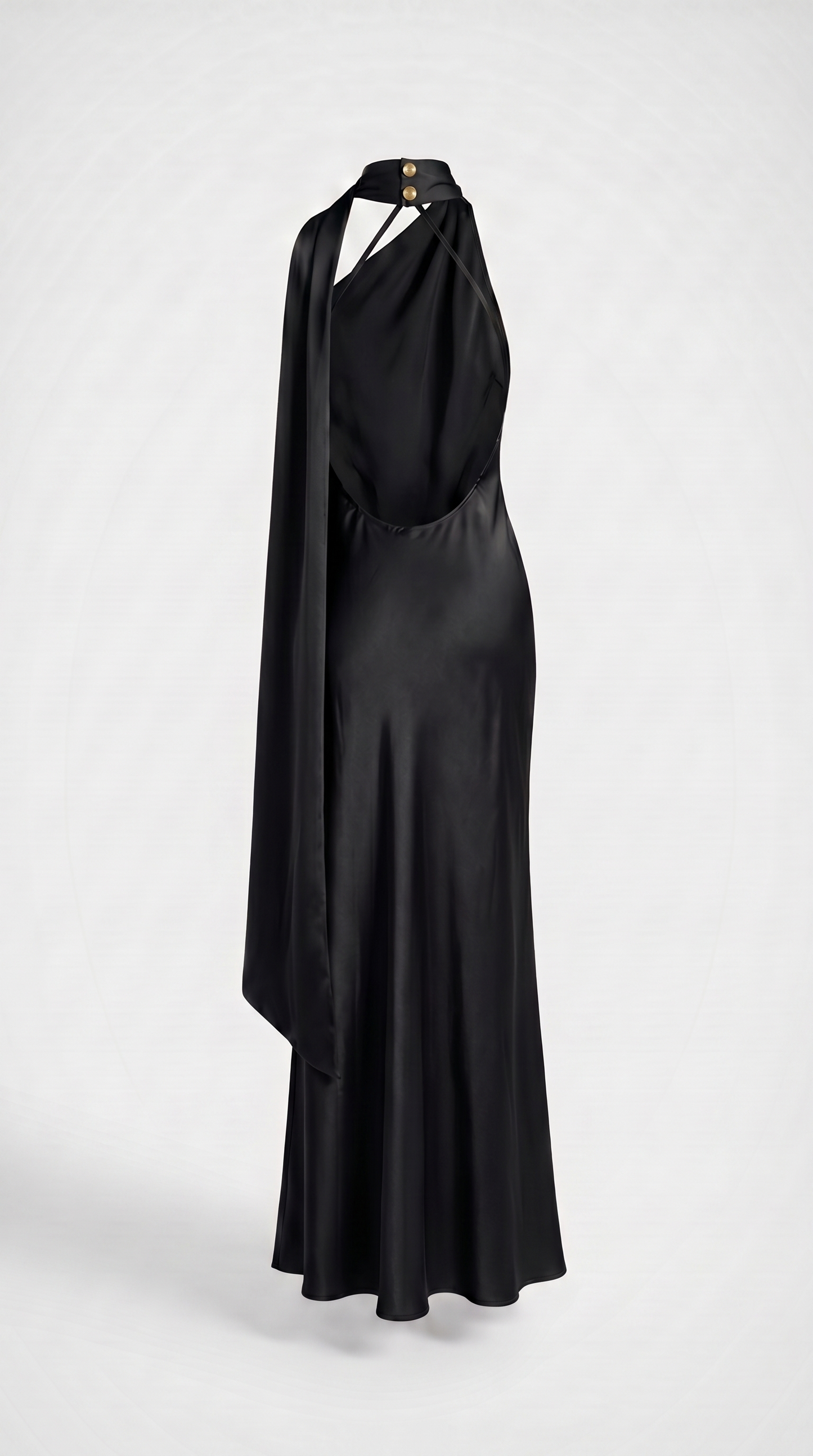 Iris - Elegant Ribbon Halter Satin Party Dress Black