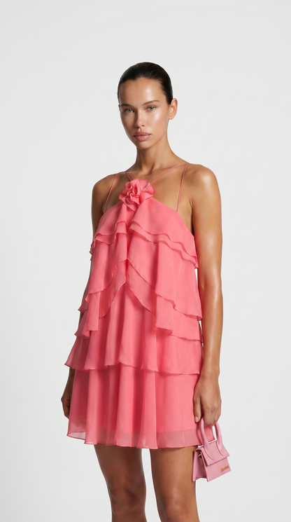 Astra - Multi-Tiered Ruffle Halter Mini Dress