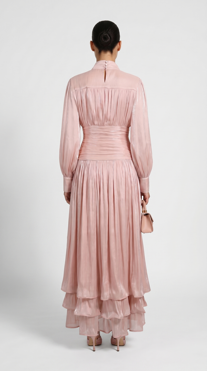 Sandra - Ruched High-Neck Plissé Maxi Gown