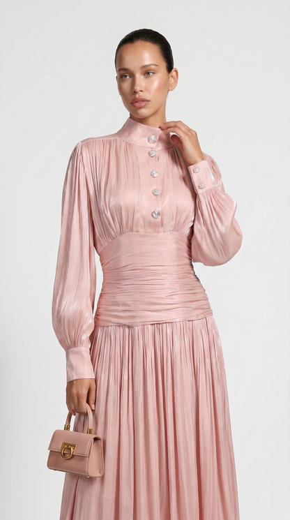 Sandra - Ruched High-Neck Plissé Maxi Gown