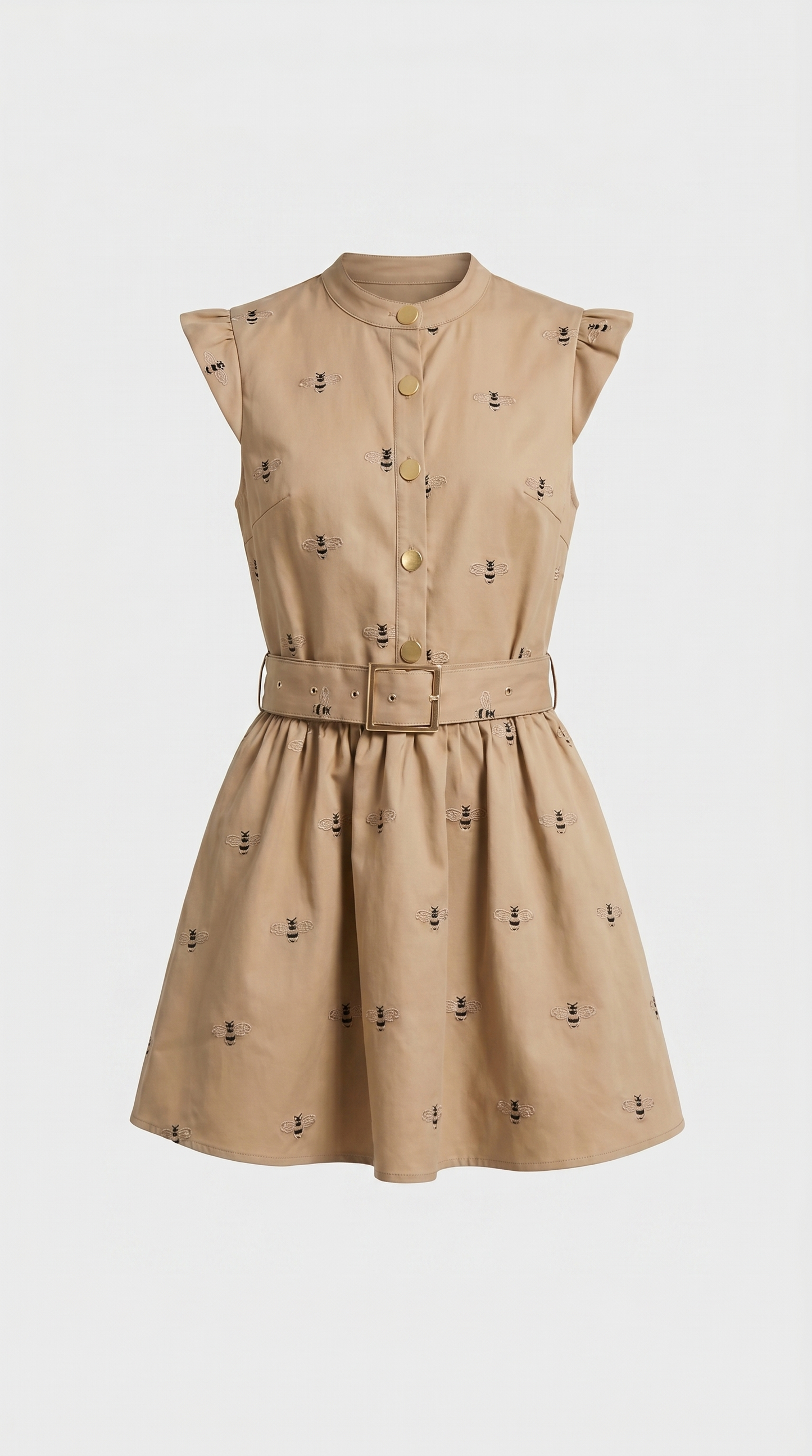Ostra - Embroidered Bee Utility Mini Dress Khaki
