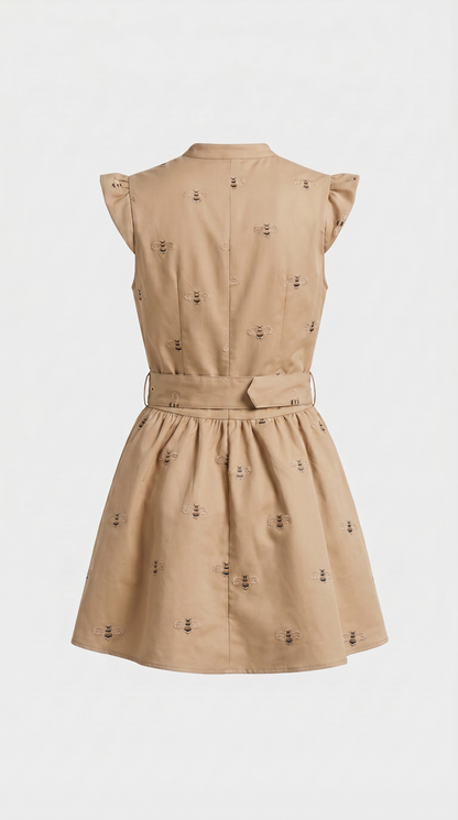Ostra - Embroidered Bee Utility Mini Dress Khaki