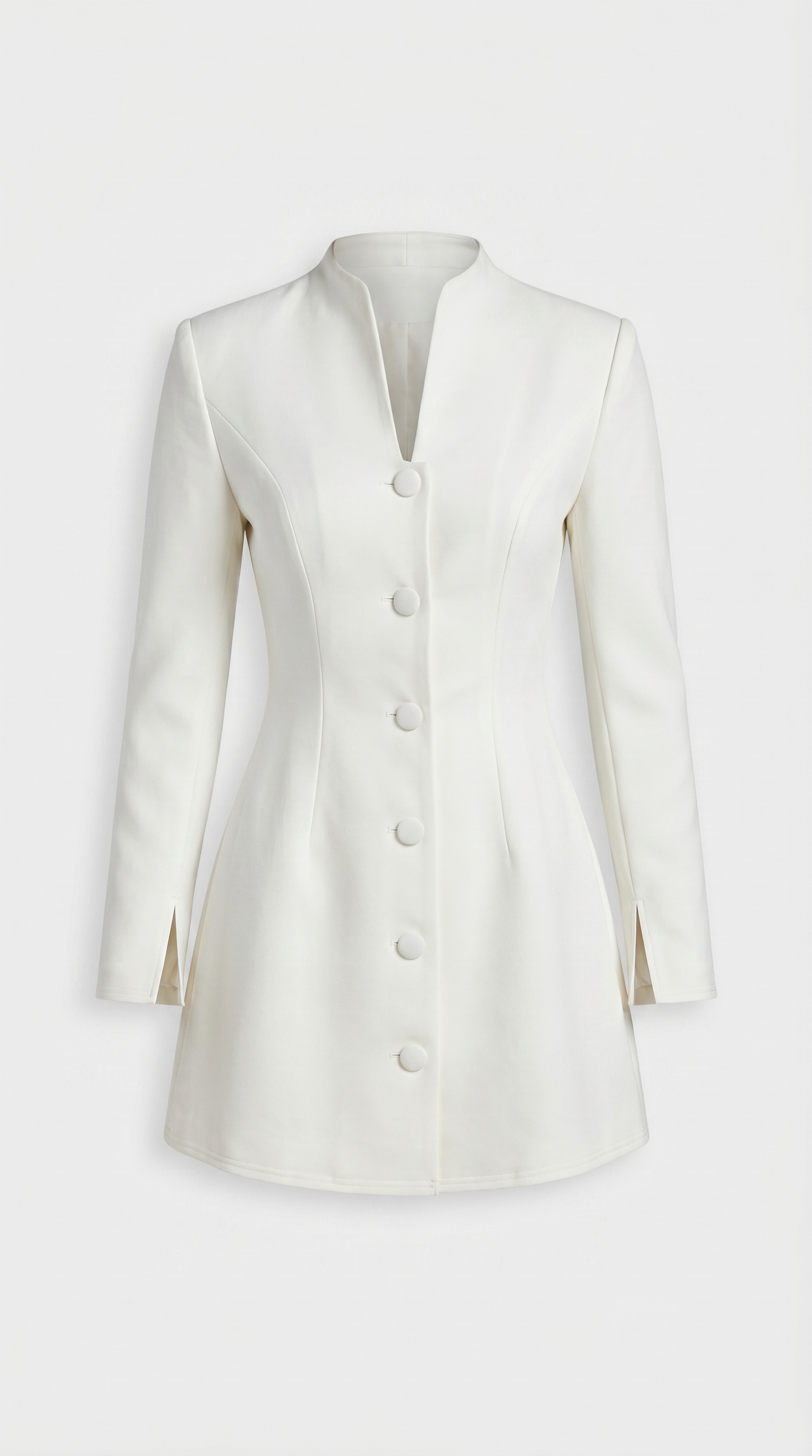 Savi - Stand-Collar Buttoned Office Blazer Dress White