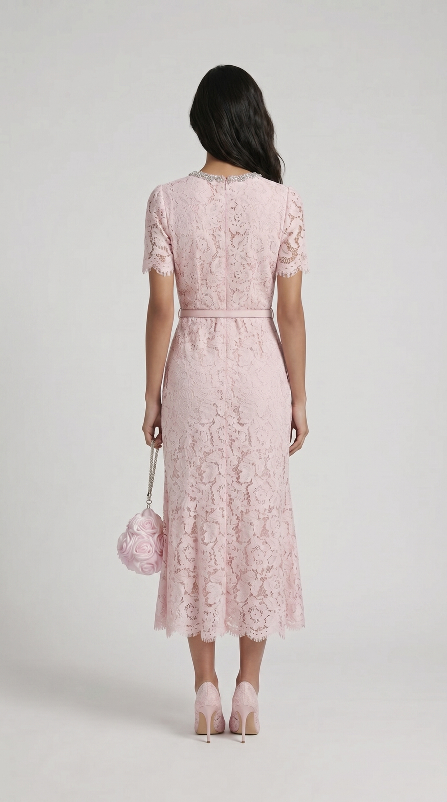 Nory - Elegant Pink Lace Fish-Tail Evening Gown
