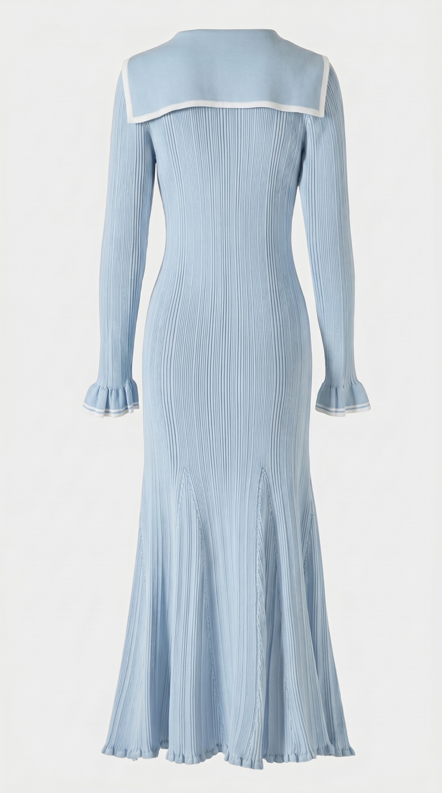 Lari - Ribbed Knit Sailor-Collar Maxi Dress Blue