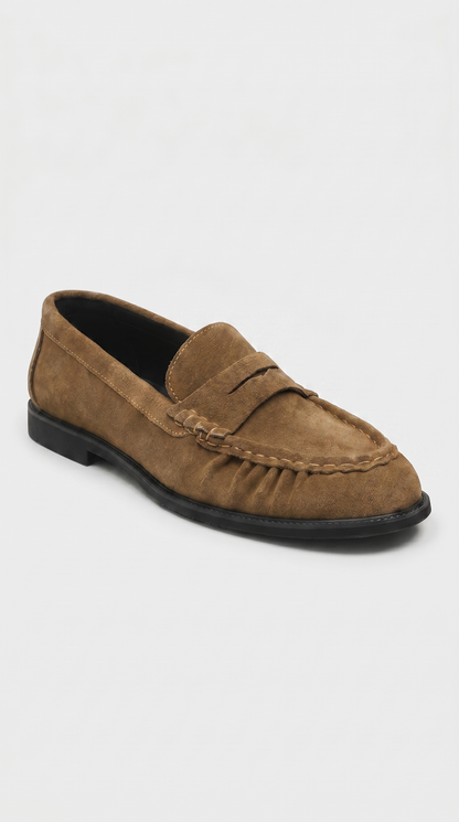 Costas - Ruched Leather & Suede Penny Loafer Camel