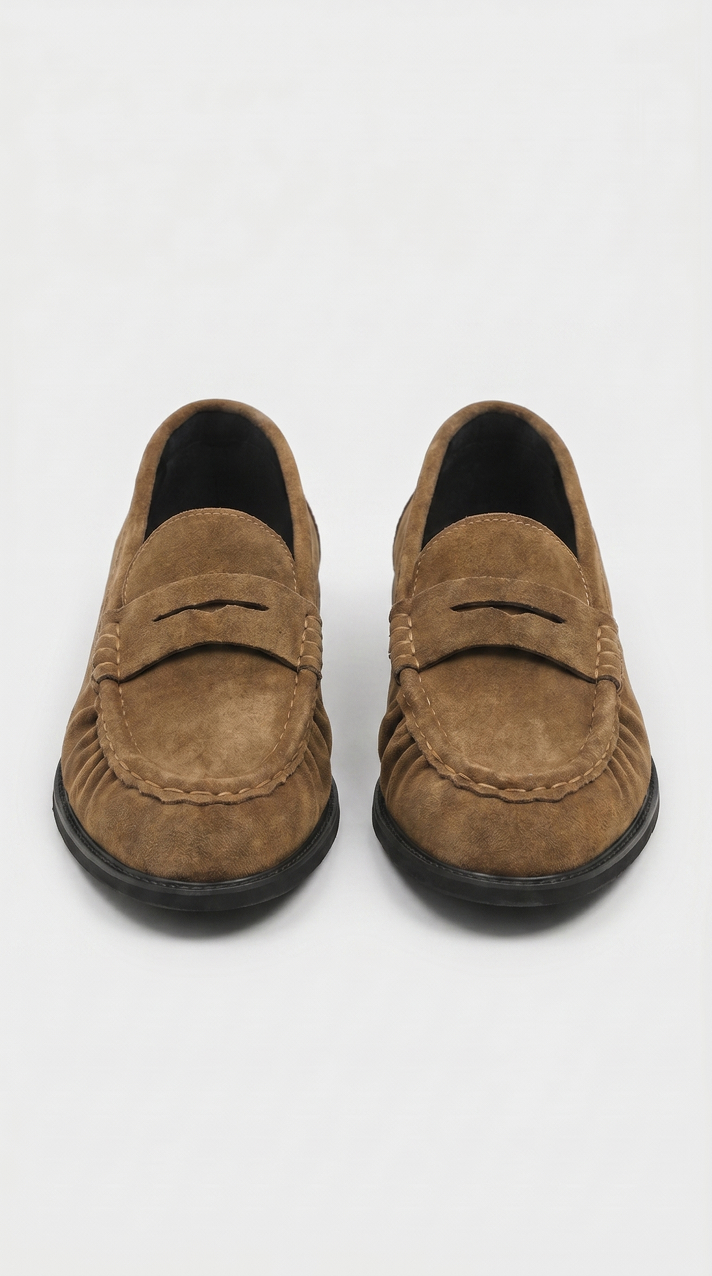 Costas - Ruched Leather & Suede Penny Loafer Camel