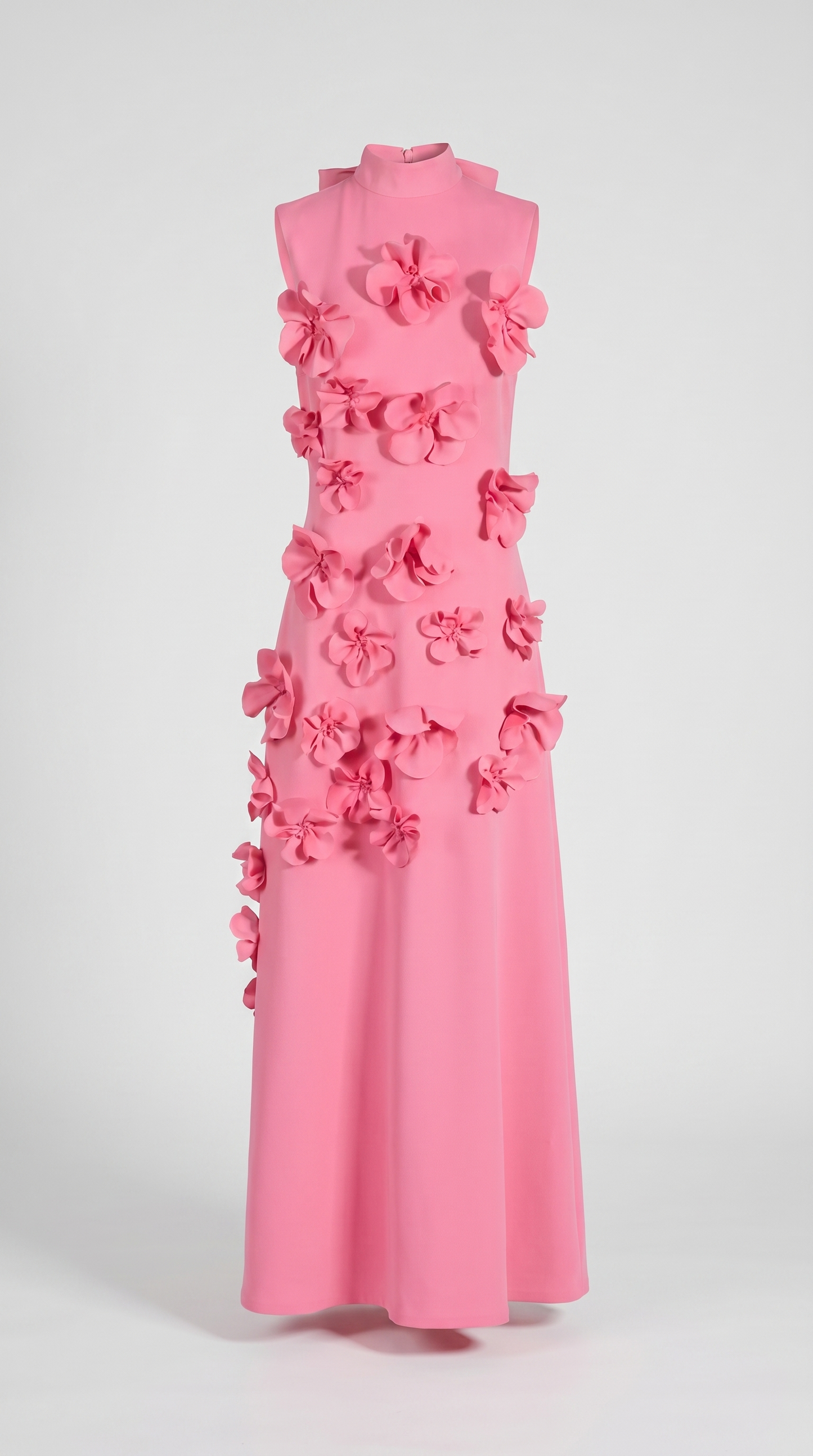Conta - 3D Floral Appliqué Mock-Neck Maxi Gown Pink