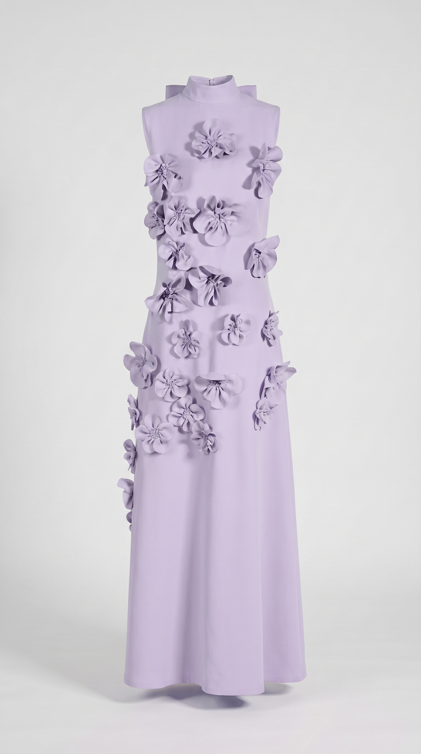 Conta - 3D Floral Appliqué Mock-Neck Maxi Gown Blue