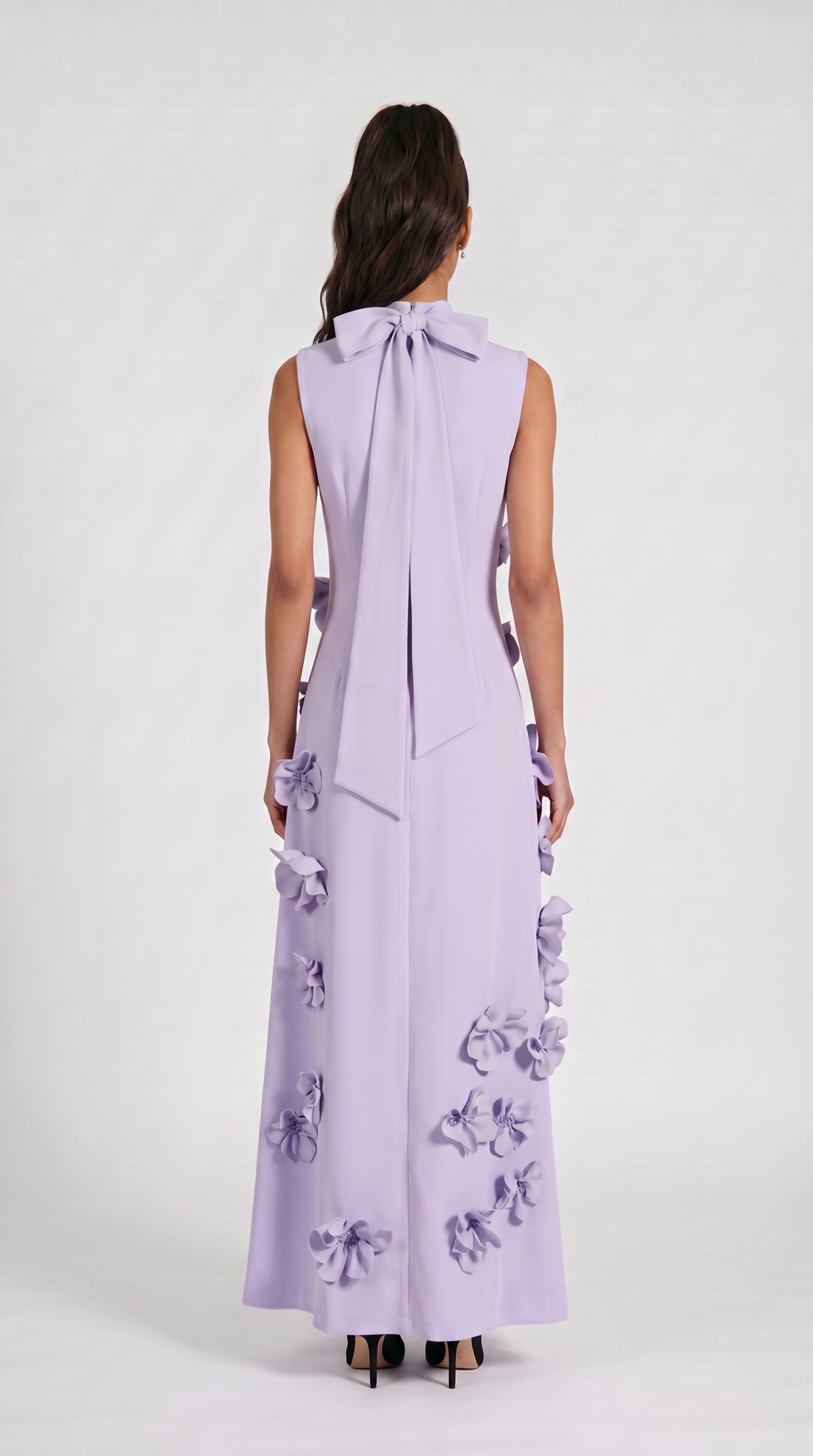 Conta - 3D Floral Appliqué Mock-Neck Maxi Gown Blue