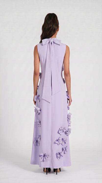 Conta - 3D Floral Appliqué Mock-Neck Maxi Gown Blue