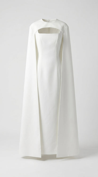 Ama - Minimalist Spliced Shawl Gown White