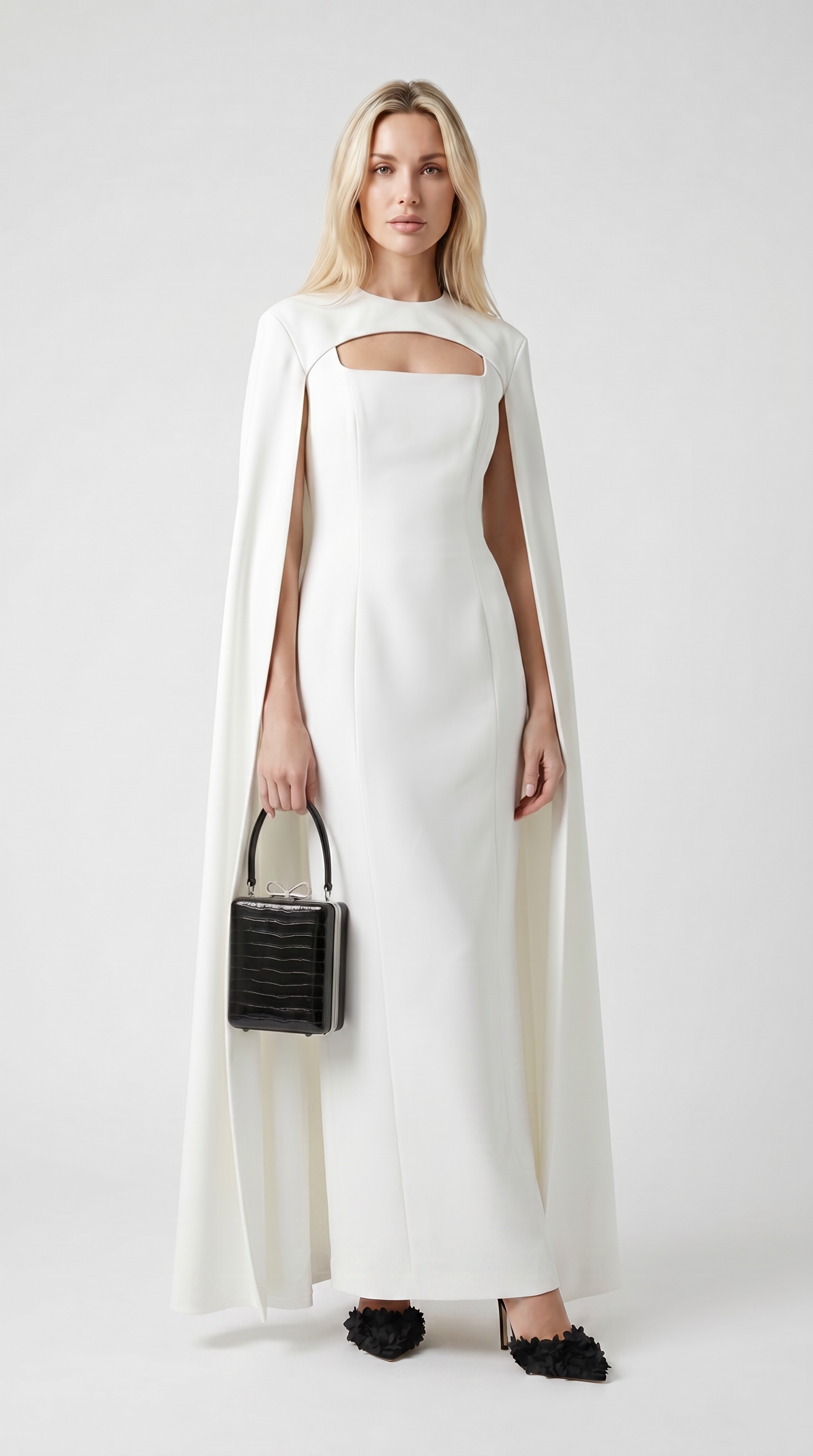 Ama - Minimalist Spliced Shawl Gown White