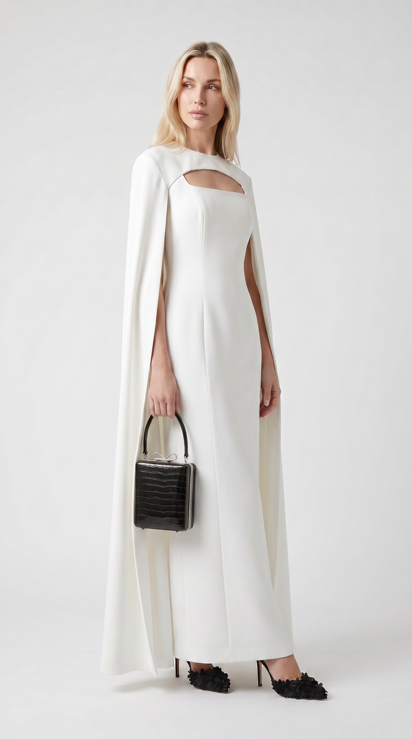Ama - Minimalist Spliced Shawl Gown White