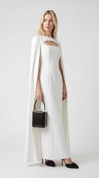 Ama - Minimalist Spliced Shawl Gown White