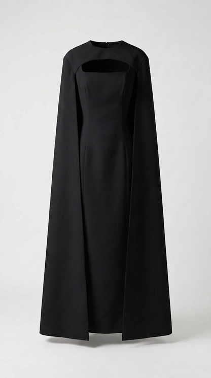 Ama - Minimalist Spliced Shawl Gown Black