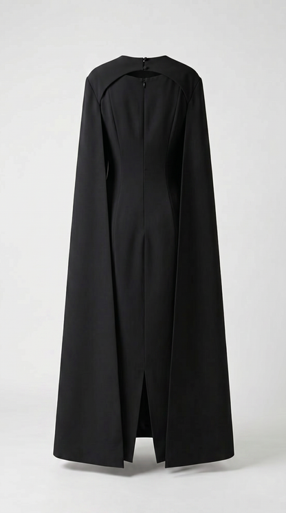 Ama - Minimalist Spliced Shawl Gown Black
