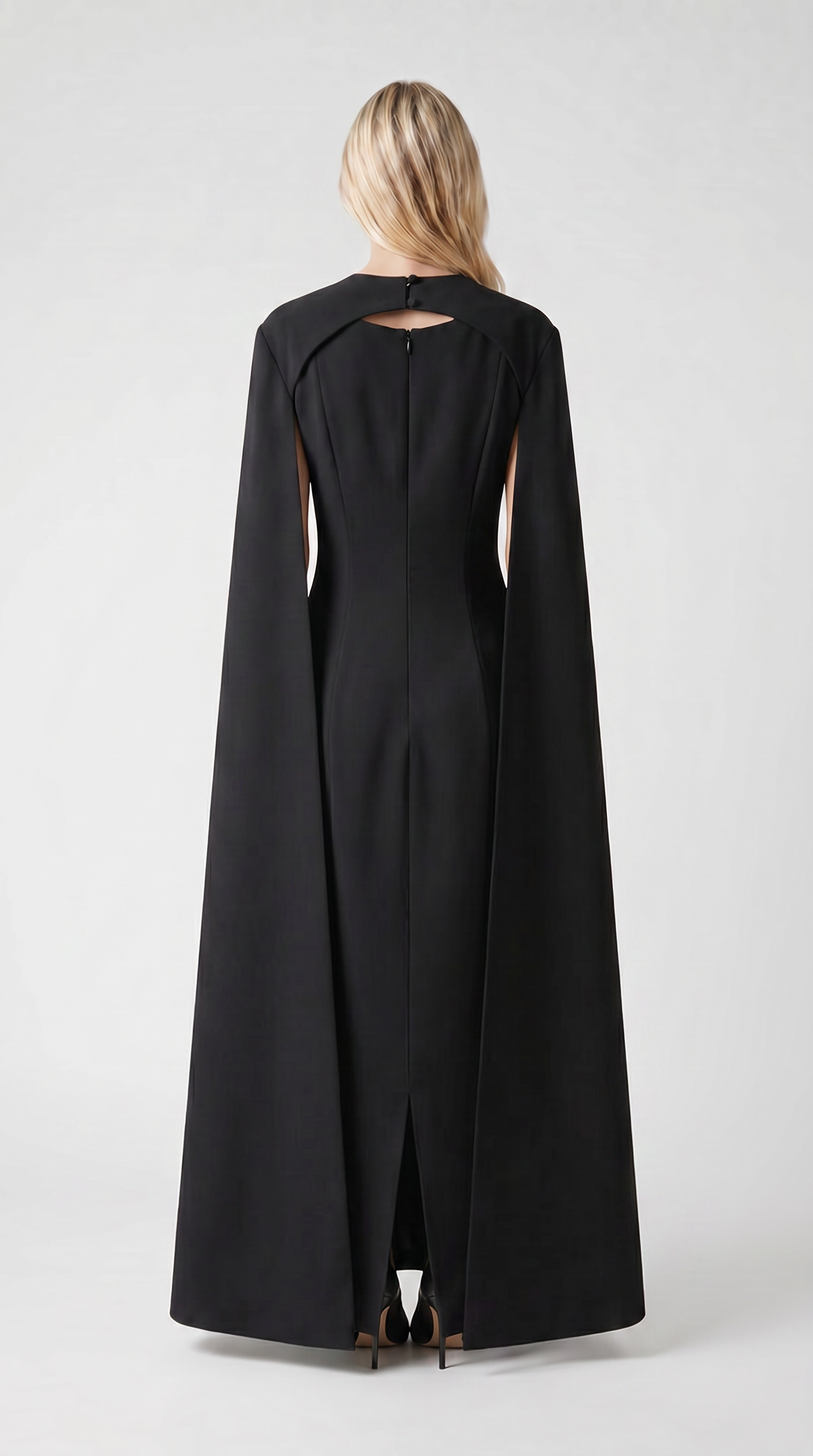 Ama - Minimalist Spliced Shawl Gown Black